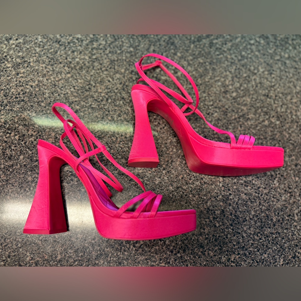 “ZARA” Satin Strappy Wraparound Platform Sandal Heels - Picture 13 of 16